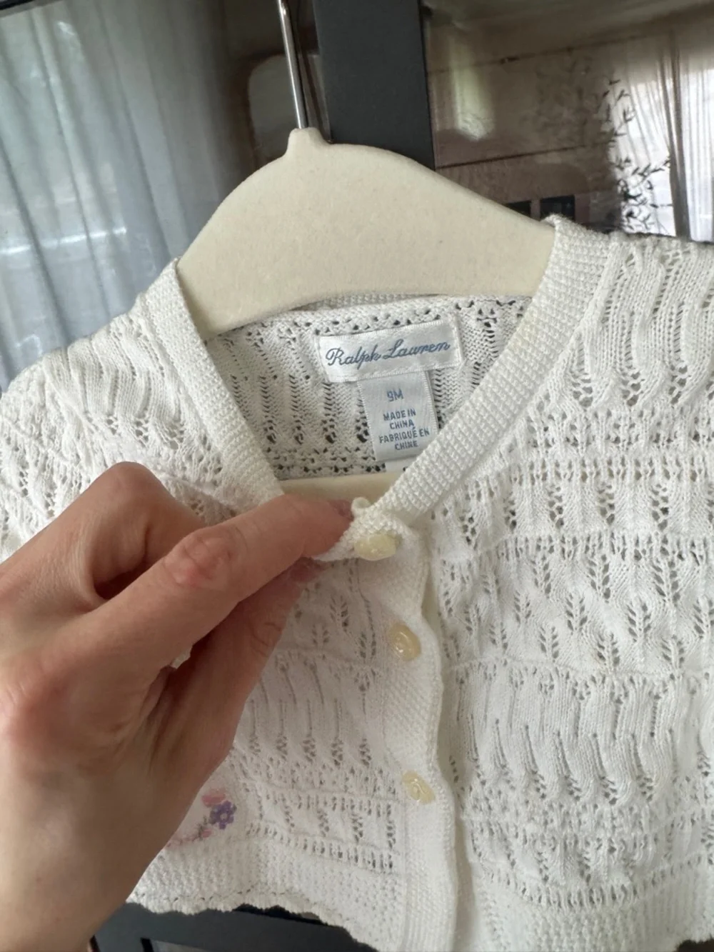 Ralph Lauren baby girl pointelle knit cardigan sweater button down cross stitch
